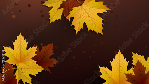 Vector abstract autumn background with falling maple leaves in shades of orange, red and yellow on a soft gradient.