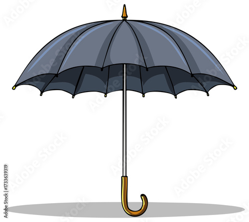 Gray Umbrella Illustration with a Curved Handle and a Dome Shape for Protection from Rain and Weather