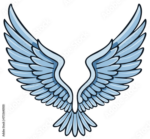 Stylized wings illustration, flight emblem, symbol of freedom or hope, decorative winged design element