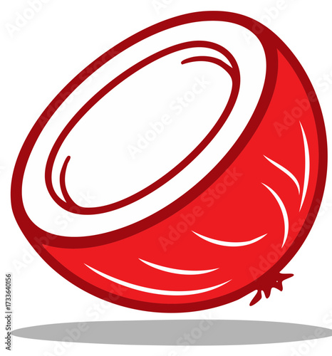 Stylized cross-section of a red coconut with white flesh and brown husk details
