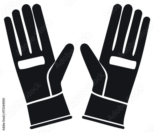 Black industrial protective gloves for hands, simple vector illustration