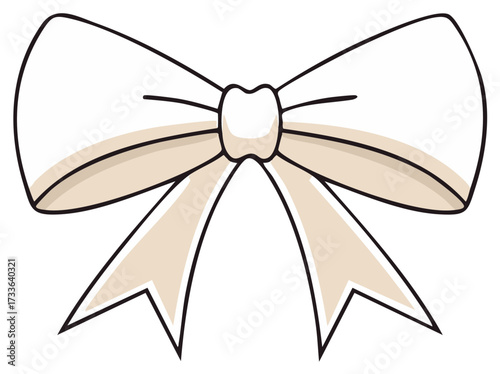 Decorative ivory bow illustration with black outlines and a beige interior color.