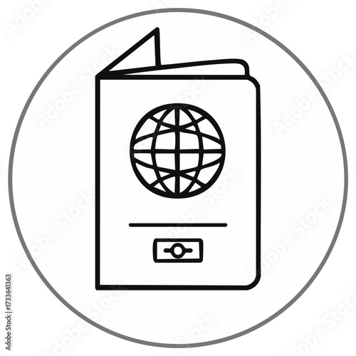 Simple passport icon with a globe and visa stamp