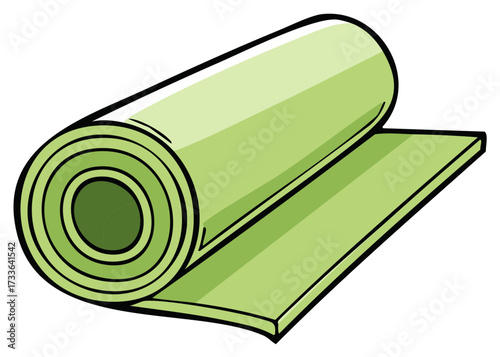 Illustration of a Partially Unrolled Green Exercise Mat Fitness and Wellness Activity