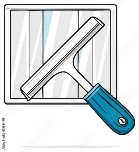 Vector graphic of a window squeegee washing a dirty glass pane for a professional cleaning service