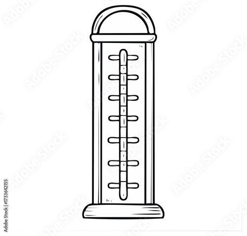 Simple line art illustration of a tall standing coat rack or merchandise display with multiple hooks