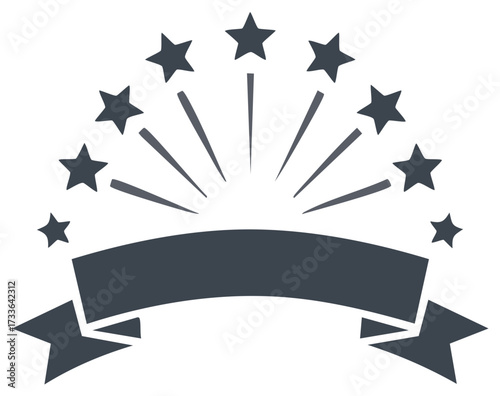 Achievement and excellence icon with a decorative starburst and blank curved ribbon banner
