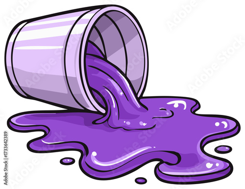 Spilled Purple Paint from Bucket Cartoon Illustration, Artistic Mess, Isolated