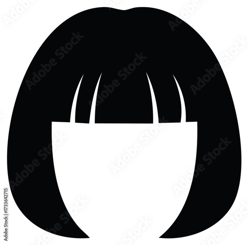 Black bob hairstyle graphic illustration, short fringe, haircut silhouette, woman hair fashion