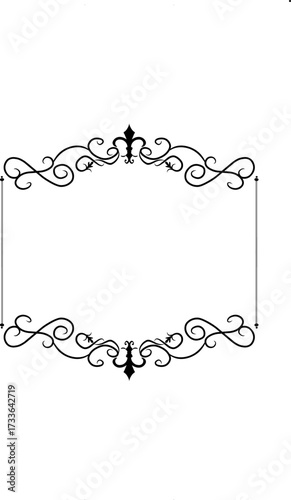 Elegant vintage swirl rectangular frame in black, perfect for classic invitations and labels.