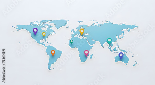 A glowing 3D world map with colorful location pins highlights global presence and connection on a clean white background. wallpaper