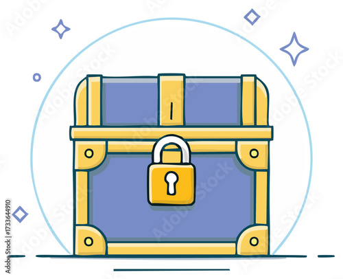 Illustration of a locked treasure chest, symbol of security, protection, and discovery