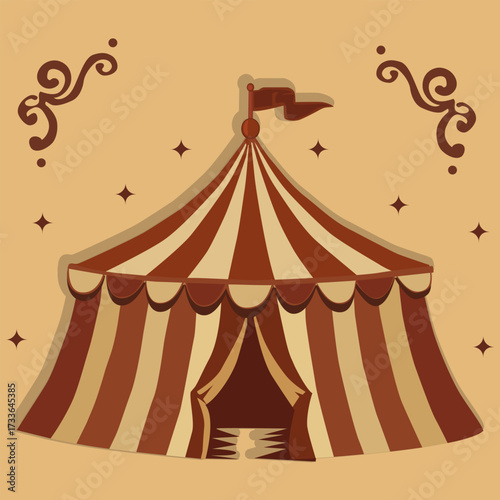 Retro Circus Tent on Beige Background
