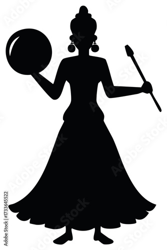 Silhouette of a traditional Indian woman musician playing a nagara drum vector art