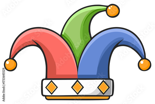 Cartoon Jester Hat with Bells, Multicolor Costume Accessory with Diamond Pattern