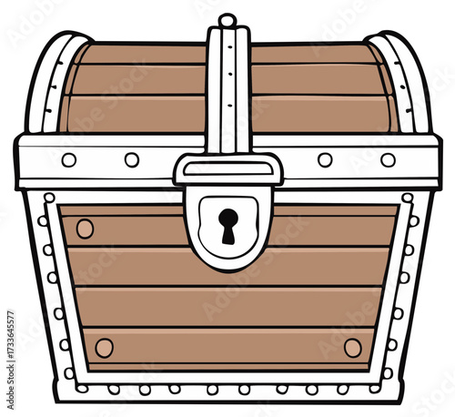 Vector illustration of a locked antique wooden treasure chest with a keyhole, pirate theme cartoon