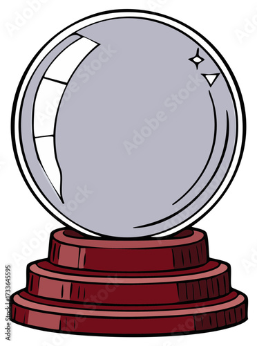 Mystical Crystal Ball with Glimmering Reflections on a Tiered Red Pedestal Illustration