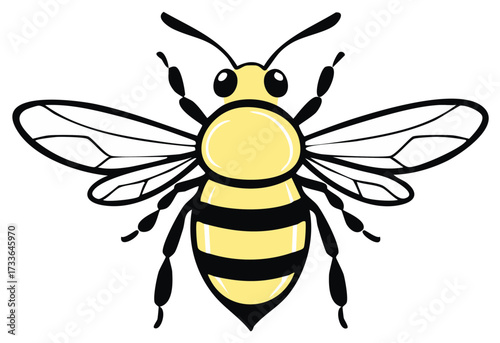 Cute Cartoon Bee Illustration With Black Stripes And Wings