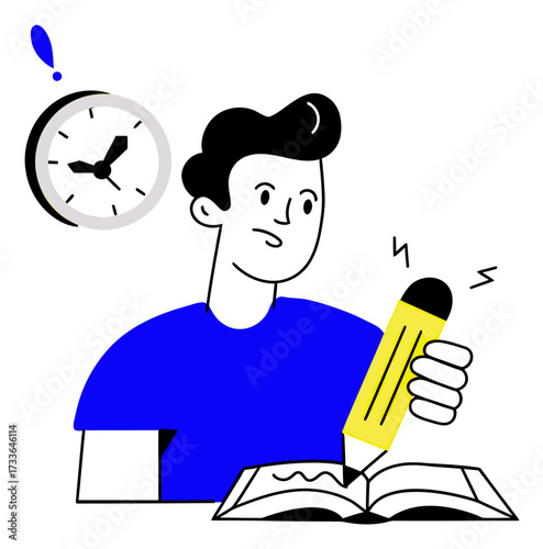 Dynamic graphic depicts vibrant blue shirt with yellow tool, symbolizing DIY projects, creation, and construction with abstract elements suggesting ideas.