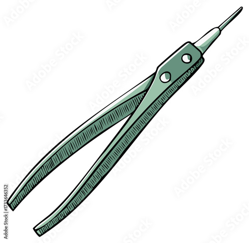 Close-up of spring tweezers with pointed tips used in jewelry making, electronics, beauty and hobbies