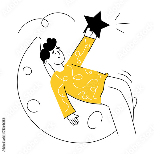 Vibrant yellow abstract doodle art of a smiling face with playful swirling lines and a confident, cheerful expression, perfect for creative projects and cheerful designs.