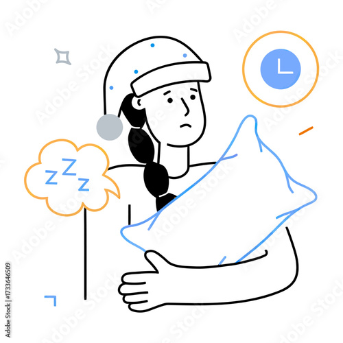 Dreamy night with a cozy pillow, floating Zzz's, twinkling stars, and a clock marking late hours, perfect for sleep and relaxation concepts