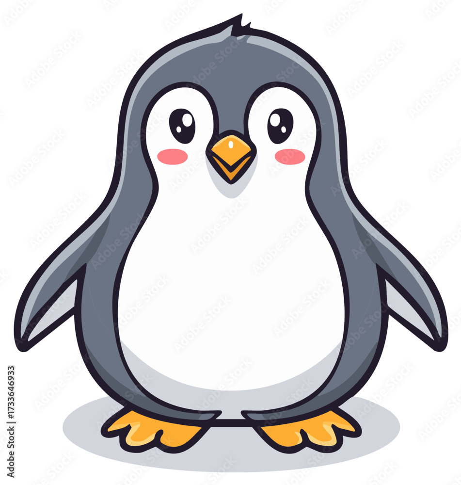 Naklejka premium Cute cartoon penguin with big eyes and blush cheeks illustration