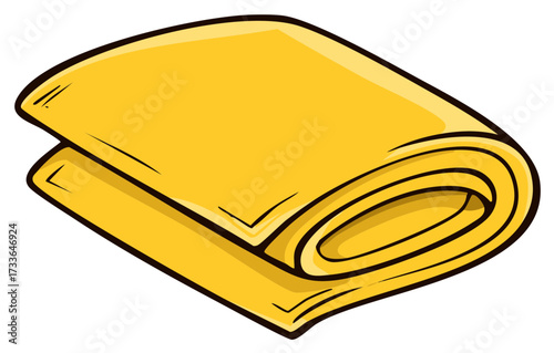 Neatly folded yellow blanket or towel in a simple cartoon vector style.
