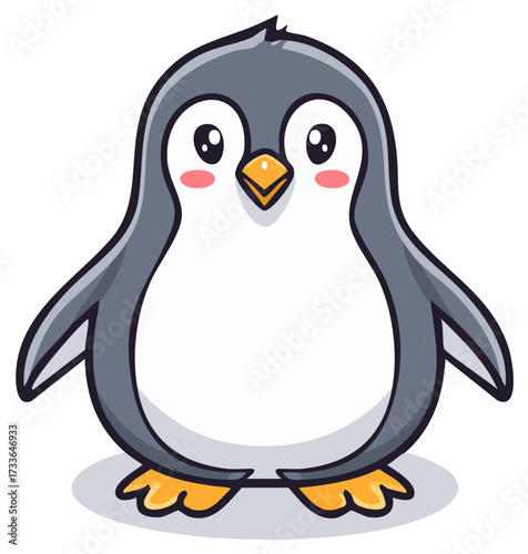 Cute cartoon penguin with big eyes and blush cheeks illustration