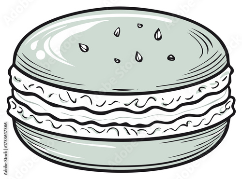 Illustration of a stylized macaron cookie with a cream filling