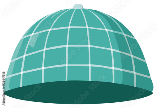 Green Plaid Dome Shaped Cap With a Dark Brim