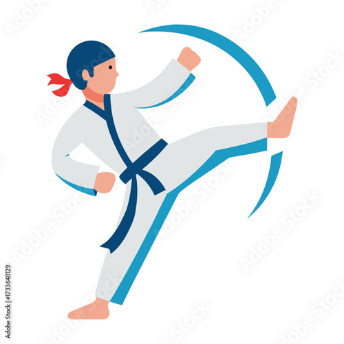 Fighters flat icons set with karate taekwondo and other martial arts sport