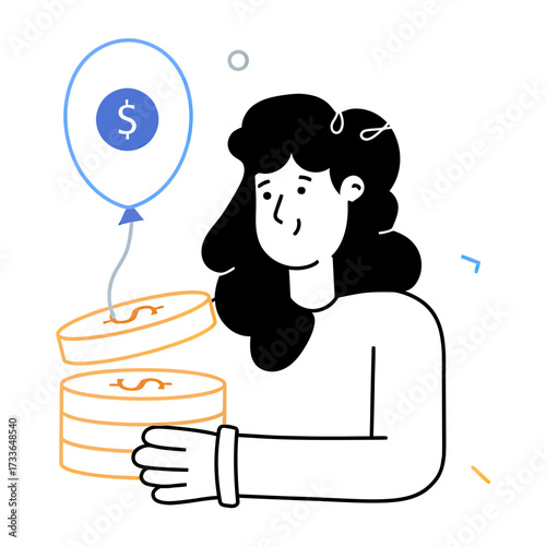 Dynamic financial growth concept with balloon lifting coins, symbolizing investment and wealth accumulation, perfect for business presentations and economic themes