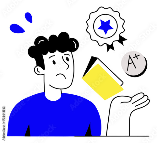 Celebrate academic achievement with a vibrant A+ grade, bright star, and successful student icon, showcasing educational triumph and learning excellence for educational materials.