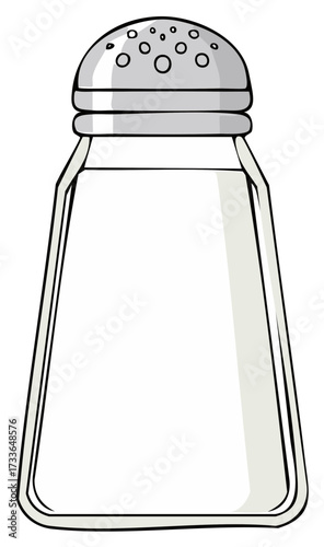 Classic glass salt shaker with metal perforated cap and seasoning inside