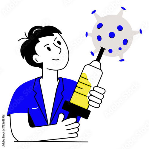 Business person in suit facing abstract virus symbol, symbolizing corporate challenge and health crisis management, crucial for modern business strategy and resilience planning