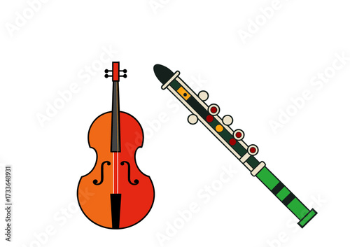 Stylized violin and clarinet on a black background