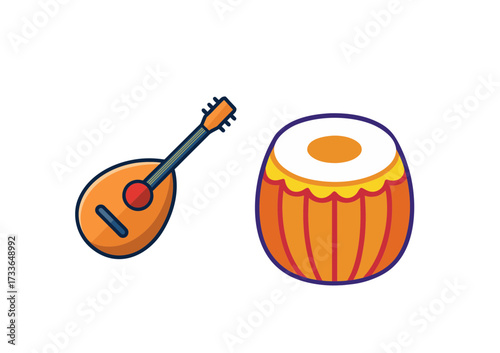 Traditional indian string instrument and drum duo