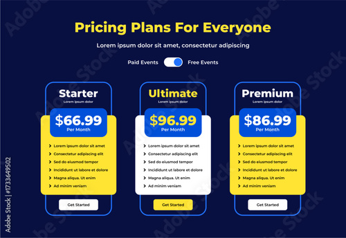 Price table for websites and applications