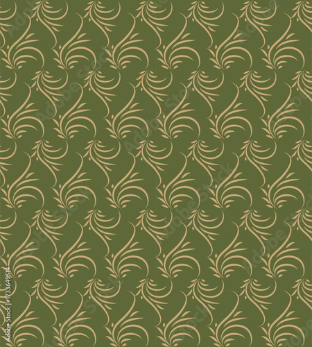 Seamless Christmas Damask Pattern On Green Background