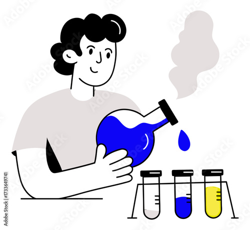 Dynamic graphic of a white t-shirt getting stained with vibrant blue liquid, symbolizing a spill or accident, with droplets and a steam cloud emerging, suggesting a messy situation or cleaning challen