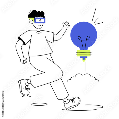 Bright blue light bulb glowing with fresh ideas and innovation, symbolizing creativity and inspiration for business and technology