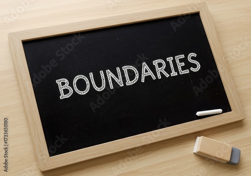 Chalkboard with the word BOUNDARIES written in white lettering
