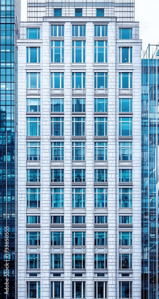 Fototapeta premium Tall building with repeated window grid
