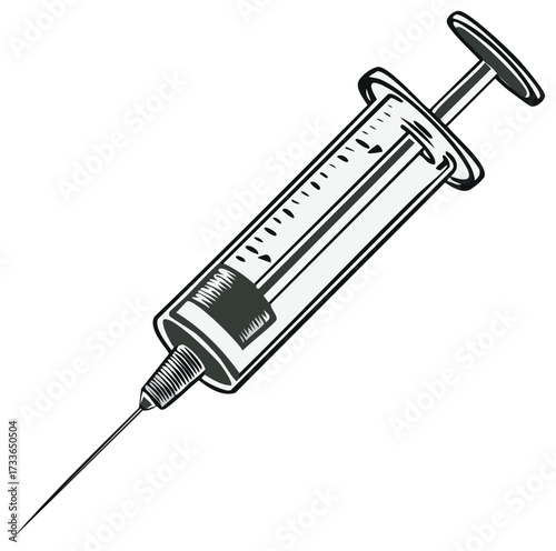 Medical syringe with needle illustration for vaccination or injection concept