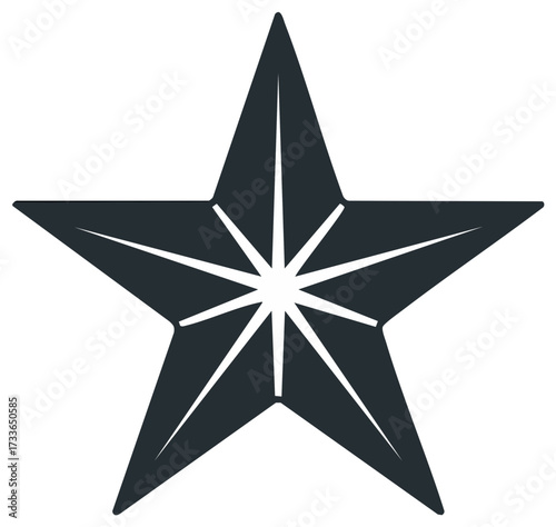 Stylized star shape, graphic symbol with pointed rays emanating from the central point, symmetrical and geometric.