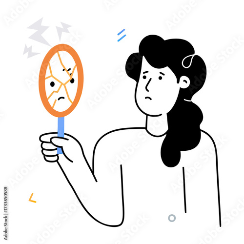 Struggling with a broken idea or concept symbol with lightning strikes and broken pieces, representing creative block or failure.