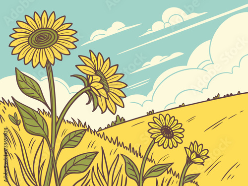 Vibrant sunflower field swaying in the summer breeze under a clear blue sky. Ideal for nature, travel, and seasonal projects
