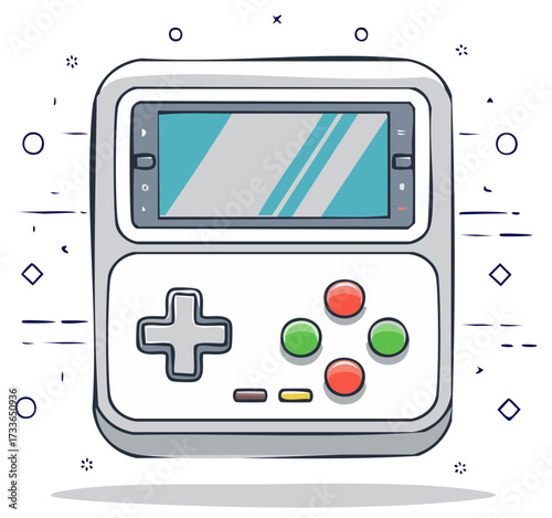 Retro handheld gaming console with directional pad and colorful buttons