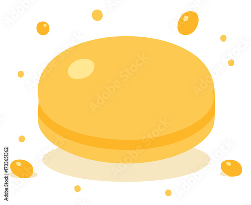 Single yellow French macaron sweet pastry dessert with cream filling flat vector illustration